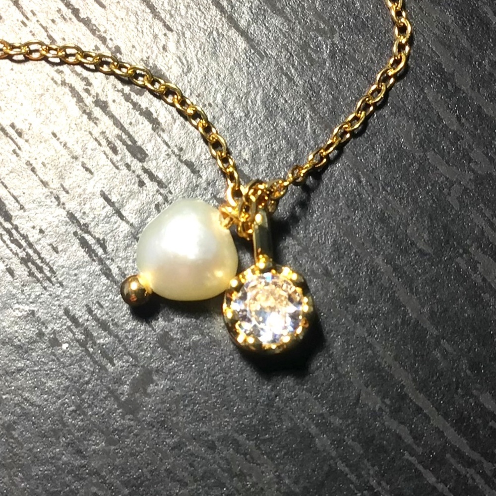 Pearl CZ necklace gold tone with adjustable chain